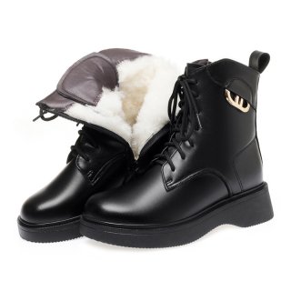 Designer Ankle Boots Woman Winter 2022 Black Platform Shoes Ladies Fashion Short Leather Snow Booties Chunky Elegant Fur Boots