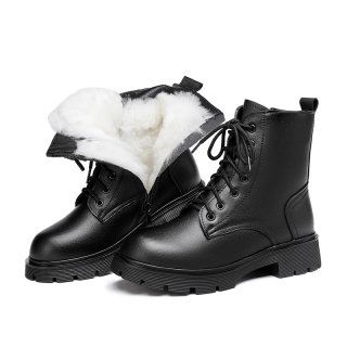 Genuine Leather Winter Shoes Woman Booties Snow Boots Women Heels Wool Black Platform Shoes for Women 2022 Ankle Boots
